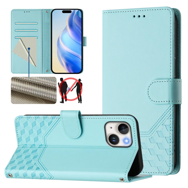 Honeycomb Embossing RFID Leather Phone Case, For iPhone 15, For iPhone 14 Plus, For iPhone 14 / 13, For iPhone 14 Pro