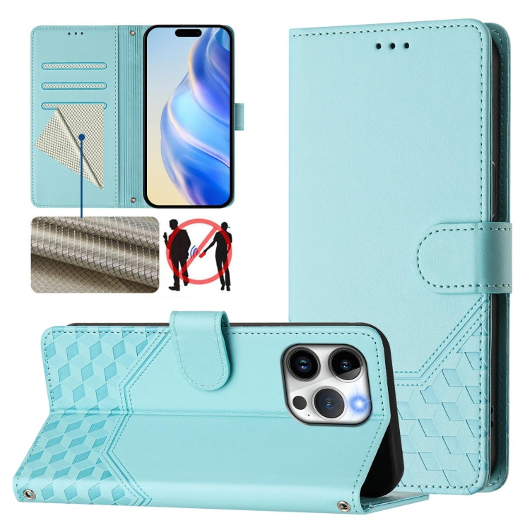 Honeycomb Embossing RFID Leather Phone Case, For iPhone 15, For iPhone 14 Plus, For iPhone 14 / 13, For iPhone 14 Pro