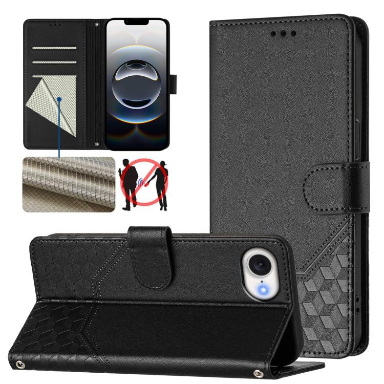 Honeycomb Embossing RFID Leather Phone Case, For iPhone 18 Pro / 17 Pro, For iPhone 18 Pro Max / 17 Pro Max, For iPhone 17e / 16e, For iPhone 17
