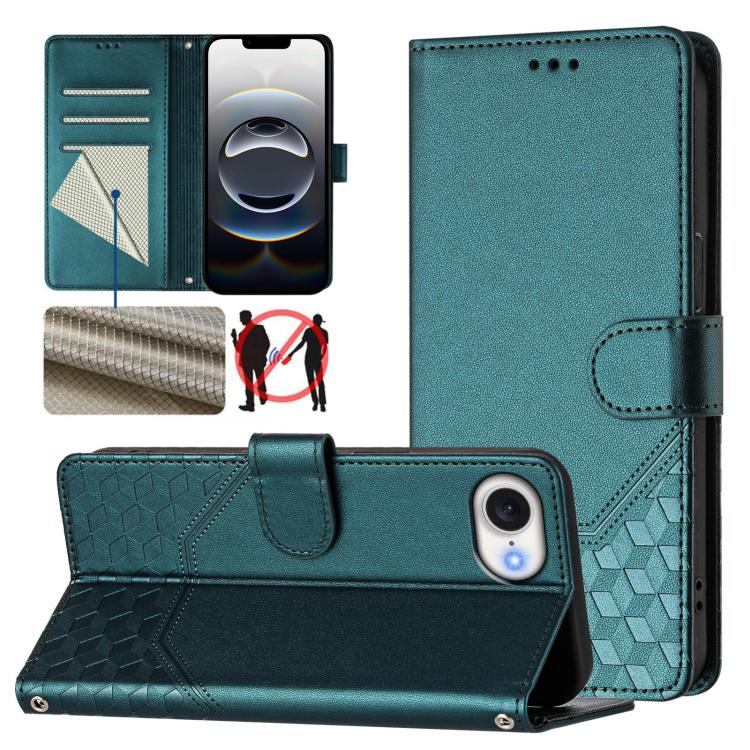 Honeycomb Embossing RFID Leather Phone Case, For iPhone 18 Pro / 17 Pro, For iPhone 18 Pro Max / 17 Pro Max, For iPhone 17e / 16e, For iPhone 17