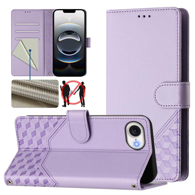 Honeycomb Embossing RFID Leather Phone Case, For iPhone 18 Pro / 17 Pro, For iPhone 18 Pro Max / 17 Pro Max, For iPhone 17e / 16e, For iPhone 17