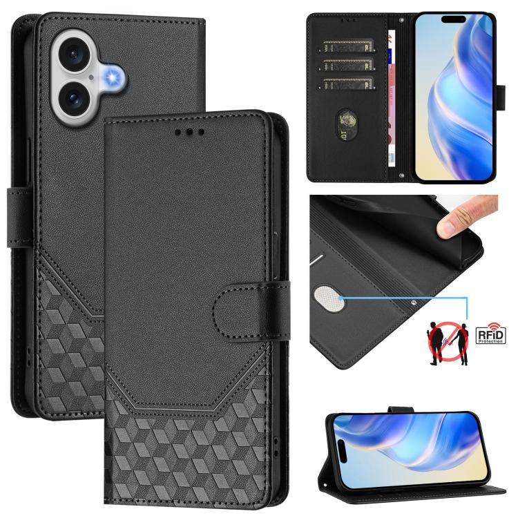 Honeycomb Embossing RFID Leather Phone Case, For iPhone 17e / 16e, For iPhone 17 Pro Max, For iPhone 17 Pro, For iPhone 17