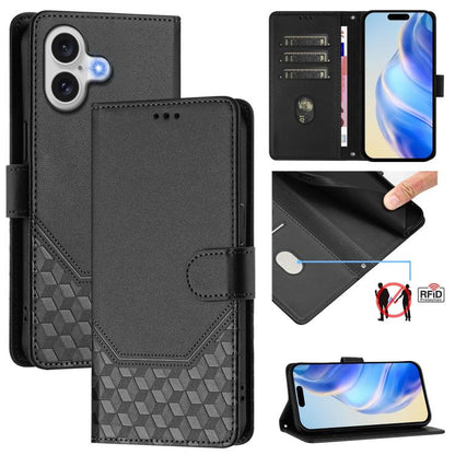 Honeycomb Embossing RFID Leather Phone Case, For iPhone 17e / 16e, For iPhone 17 Pro Max, For iPhone 17 Pro, For iPhone 17