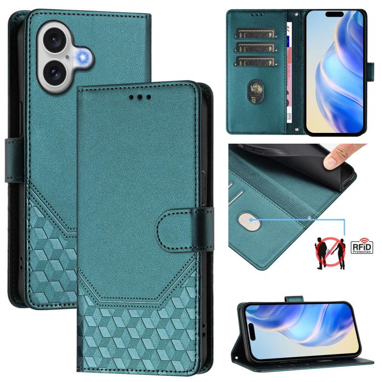 Honeycomb Embossing RFID Leather Phone Case, For iPhone 17e / 16e, For iPhone 17 Pro Max, For iPhone 17 Pro, For iPhone 17