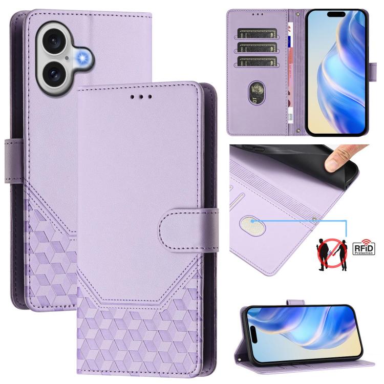 Honeycomb Embossing RFID Leather Phone Case, For iPhone 17e / 16e, For iPhone 17 Pro Max, For iPhone 17 Pro, For iPhone 17