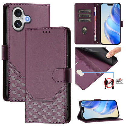 Honeycomb Embossing RFID Leather Phone Case, For iPhone 17e / 16e, For iPhone 17 Pro Max, For iPhone 17 Pro, For iPhone 17
