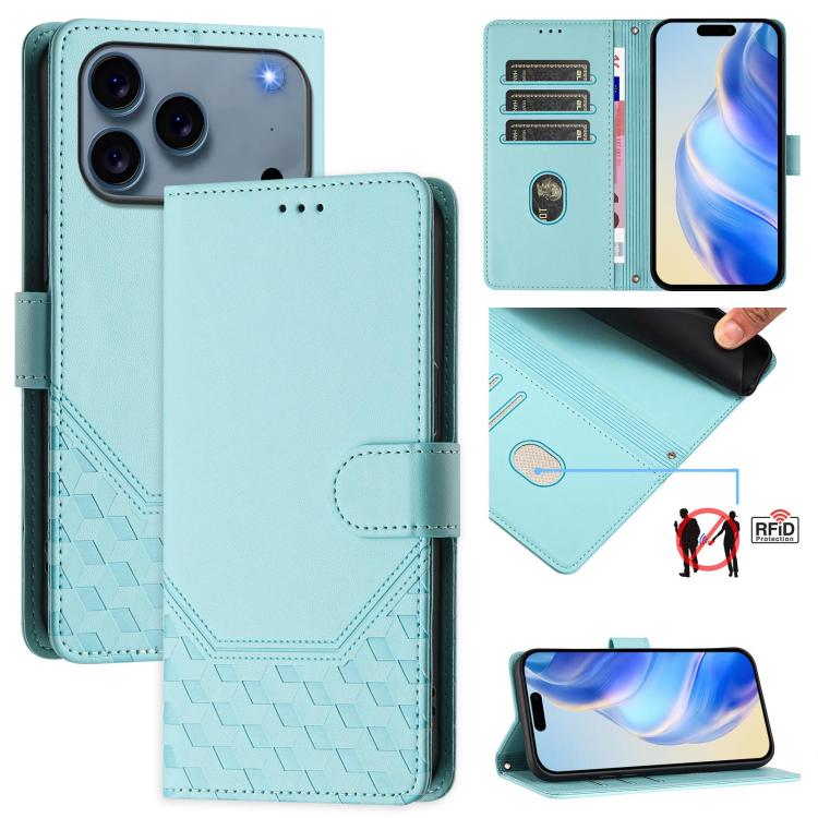 Honeycomb Embossing RFID Leather Phone Case, For iPhone 18 Pro / 17 Pro, For iPhone 18 Pro Max / 17 Pro Max, For iPhone 17e / 16e, For iPhone 17