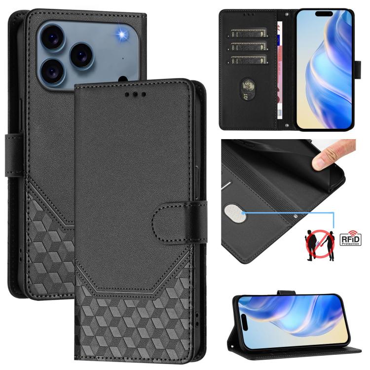Honeycomb Embossing RFID Leather Phone Case, For iPhone 18 Pro / 17 Pro, For iPhone 18 Pro Max / 17 Pro Max, For iPhone 17e / 16e, For iPhone 17
