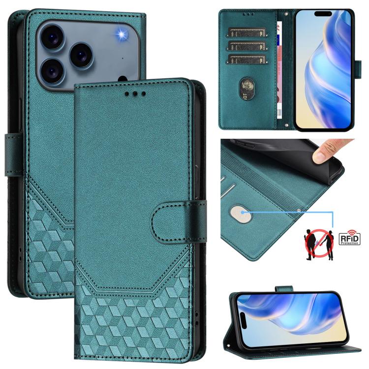 Honeycomb Embossing RFID Leather Phone Case, For iPhone 18 Pro / 17 Pro, For iPhone 18 Pro Max / 17 Pro Max, For iPhone 17e / 16e, For iPhone 17