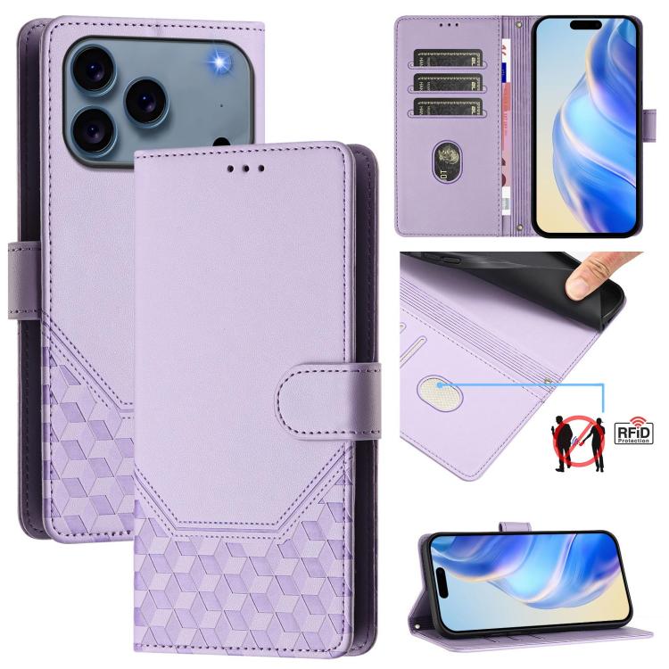 Honeycomb Embossing RFID Leather Phone Case, For iPhone 18 Pro / 17 Pro, For iPhone 18 Pro Max / 17 Pro Max, For iPhone 17e / 16e, For iPhone 17