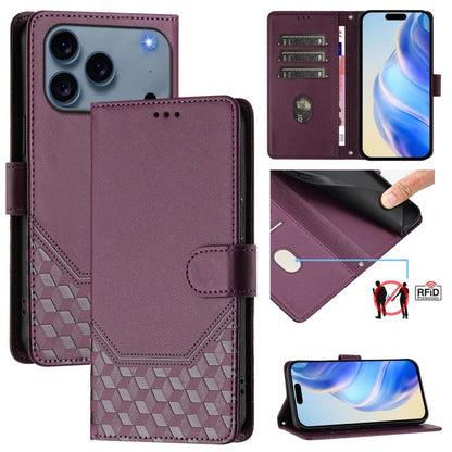Honeycomb Embossing RFID Leather Phone Case, For iPhone 18 Pro / 17 Pro, For iPhone 18 Pro Max / 17 Pro Max, For iPhone 17e / 16e, For iPhone 17