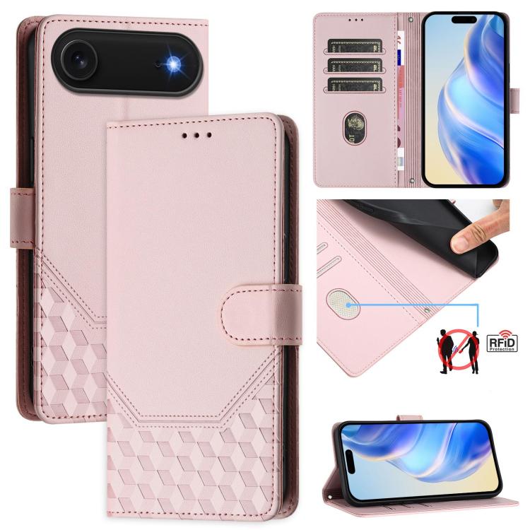 Honeycomb Embossing RFID Leather Phone Case, For iPhone Air, For iPhone 16 Pro Max, For iPhone 16 Pro, For iPhone 16 Plus