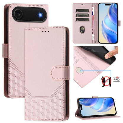 Honeycomb Embossing RFID Leather Phone Case, For iPhone Air, For iPhone 16 Pro Max, For iPhone 16 Pro, For iPhone 16 Plus