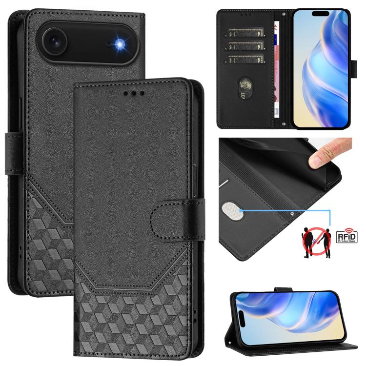 Honeycomb Embossing RFID Leather Phone Case, For iPhone Air, For iPhone 16 Pro Max, For iPhone 16 Pro, For iPhone 16 Plus