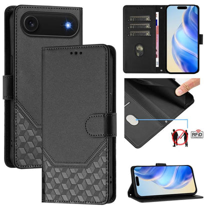 Honeycomb Embossing RFID Leather Phone Case, For iPhone Air, For iPhone 16 Pro Max, For iPhone 16 Pro, For iPhone 16 Plus