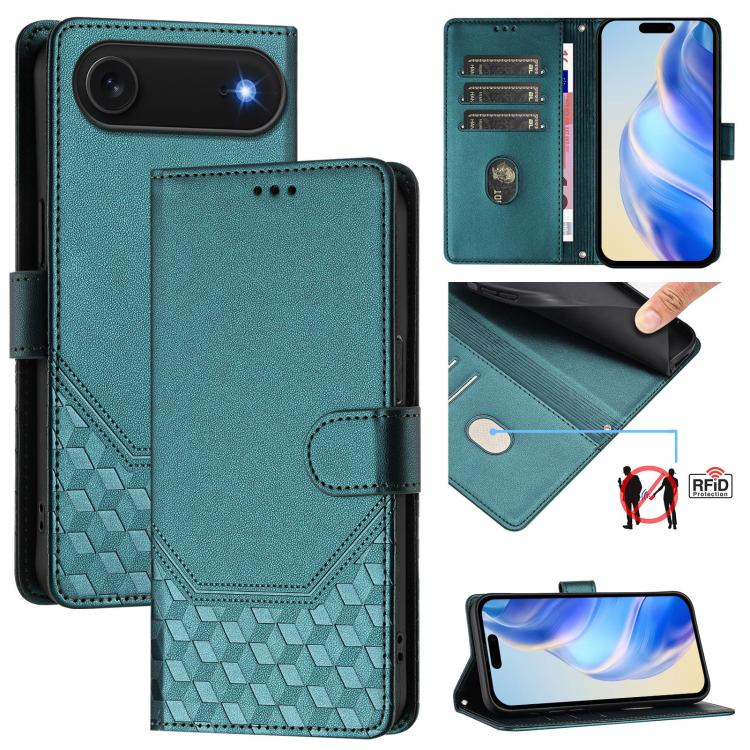 Honeycomb Embossing RFID Leather Phone Case, For iPhone Air, For iPhone 16 Pro Max, For iPhone 16 Pro, For iPhone 16 Plus