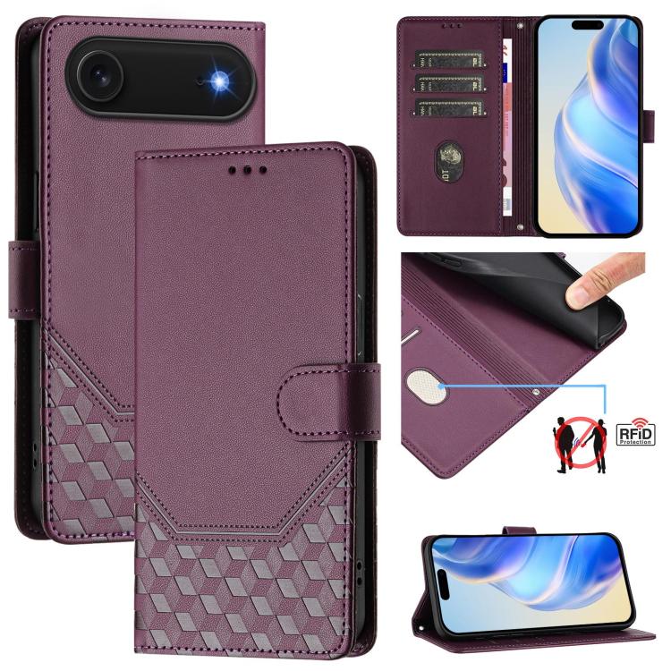 Honeycomb Embossing RFID Leather Phone Case, For iPhone Air, For iPhone 16 Pro Max, For iPhone 16 Pro, For iPhone 16 Plus