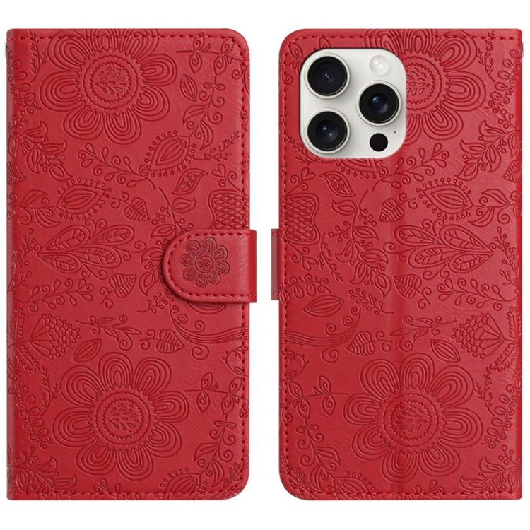Floral Embossed Pattern Leather Phone Case, For iPhone 16e, For iPhone 16 Pro Max, For iPhone 16 Pro, For iPhone 16 Plus