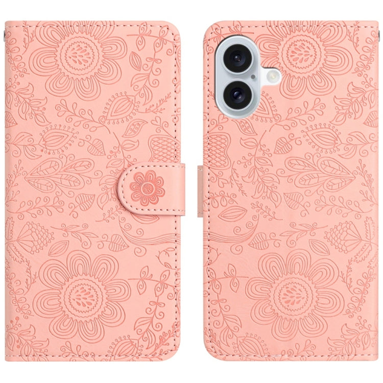 Floral Embossed Pattern Leather Phone Case, For iPhone 16, For iPhone 15 Pro Max, For iPhone 15 Pro, For iPhone 15 Plus