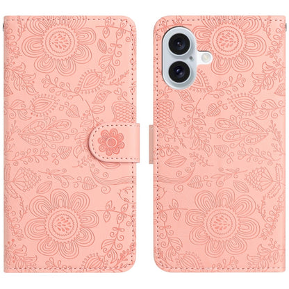 Floral Embossed Pattern Leather Phone Case, For iPhone 16, For iPhone 15 Pro Max, For iPhone 15 Pro, For iPhone 15 Plus