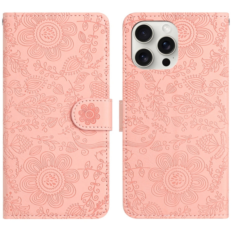 Floral Embossed Pattern Leather Phone Case, For iPhone 16, For iPhone 15 Pro Max, For iPhone 15 Pro, For iPhone 15 Plus