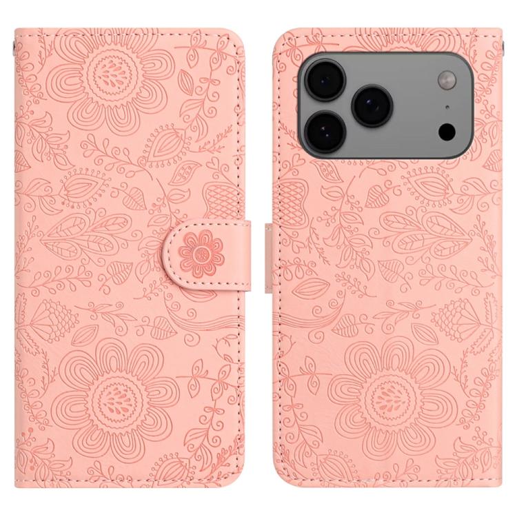 Floral Embossed Pattern Leather Phone Case, For iPhone 18 Pro / 17 Pro, For iPhone 18 Pro Max / 17 Pro Max, For iPhone 17e / 16e, For iPhone 17