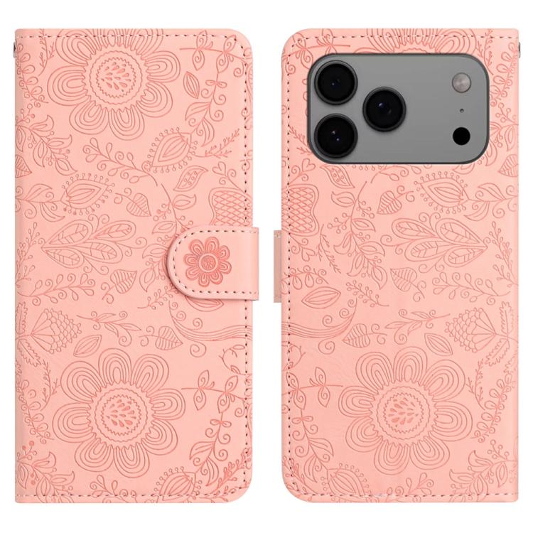 Floral Embossed Pattern Leather Phone Case, For iPhone 18 Pro / 17 Pro, For iPhone 18 Pro Max / 17 Pro Max, For iPhone 17e / 16e, For iPhone 17