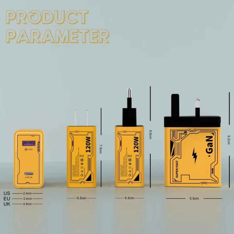 HX111 120W USB, Type-C GaN Ultra-fast Charger, US Plug, EU Plug, UK Plug
