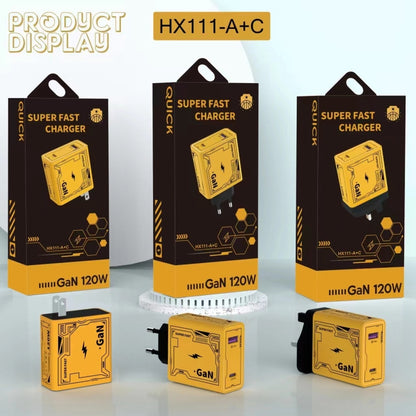 HX111 120W USB, Type-C GaN Ultra-fast Charger, US Plug, EU Plug, UK Plug