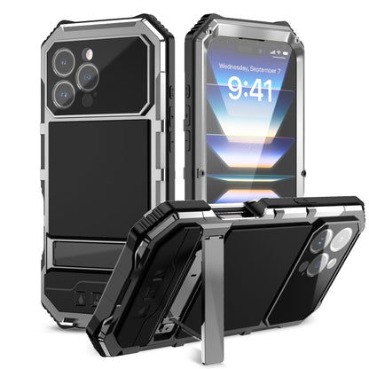R-JUST Life Waterproof Dustproof Shockproof Holder Phone Case, For iPhone 17e / 16e, For iPhone 17 Pro Max, For iPhone 17 Pro, For iPhone 17, For iPhone 16 Pro Max, For iPhone 16 Plus, For iPhone 15 Pro Max, For iPhone 15 Plus