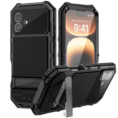R-JUST Life Waterproof Dustproof Shockproof Holder Phone Case, For iPhone 17e / 16e, For iPhone 17 Pro Max, For iPhone 17 Pro, For iPhone 17, For iPhone 16 Pro Max, For iPhone 16 Plus, For iPhone 15 Pro Max, For iPhone 15 Plus