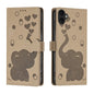 Cartoon Elephant Embossed Leather Phone Case, For iPhone 16 Pro Max, For iPhone 16 Pro, For iPhone 16 Plus, For iPhone 16