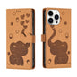 Cartoon Elephant Embossed Leather Phone Case, For iPhone 15 Pro Max, For iPhone 15 Pro, For iPhone 15 Plus, For iPhone 15