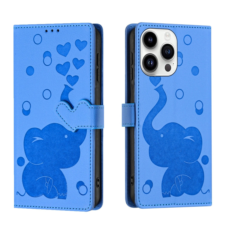 Cartoon Elephant Embossed Leather Phone Case, For iPhone 15 Pro Max, For iPhone 15 Pro, For iPhone 15 Plus, For iPhone 15