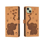 Cartoon Elephant Embossed Leather Phone Case, For iPhone 15 Pro Max, For iPhone 15 Pro, For iPhone 15 Plus, For iPhone 15