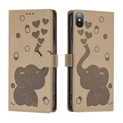 Cartoon Elephant Embossed Leather Phone Case, For iPhone 11, For iPhone 11 Pro, For iPhone X / XS, For iPhone XR