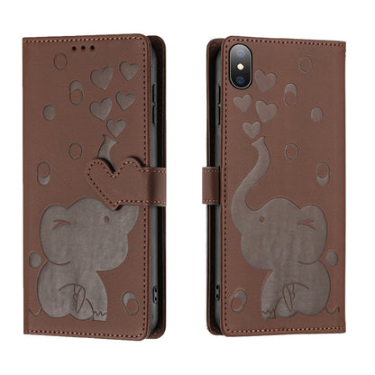 Cartoon Elephant Embossed Leather Phone Case, For iPhone XS Max, For iPhone 8 Plus / 7 Plus