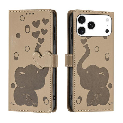 Cartoon Elephant Embossed Leather Phone Case, For iPhone 18 Pro / 17 Pro, For iPhone 18 Pro Max / 17 Pro Max, For iPhone 17, For iPhone 17 Air