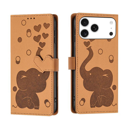 Cartoon Elephant Embossed Leather Phone Case, For iPhone 18 Pro / 17 Pro, For iPhone 18 Pro Max / 17 Pro Max, For iPhone 17, For iPhone 17 Air