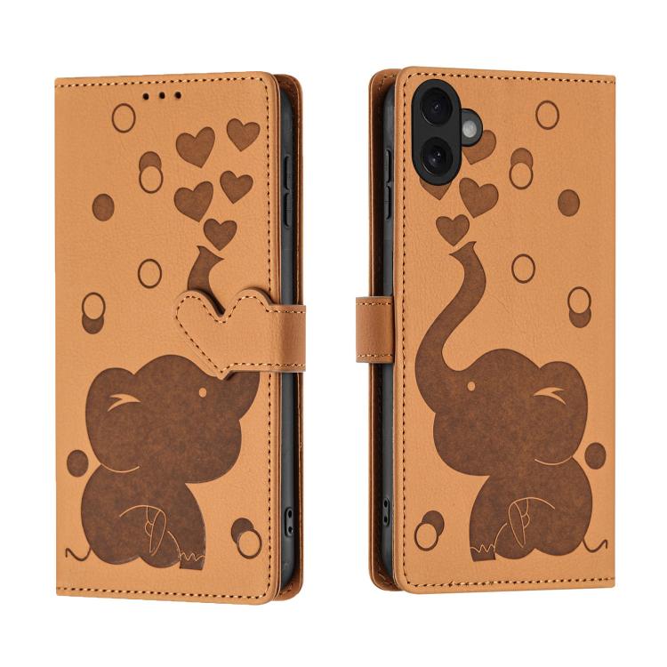 Cartoon Elephant Embossed Leather Phone Case, For iPhone 18 Pro / 17 Pro, For iPhone 18 Pro Max / 17 Pro Max, For iPhone 17, For iPhone 17 Air
