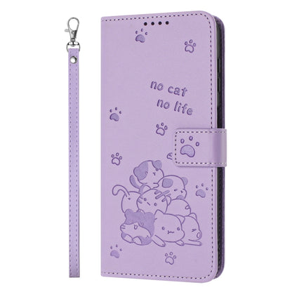 Embossed Kitten Phone Leather Case with Lanyard, For OnePlus Nord N200 5G, For OnePlus Nord N30 SE 5G Global