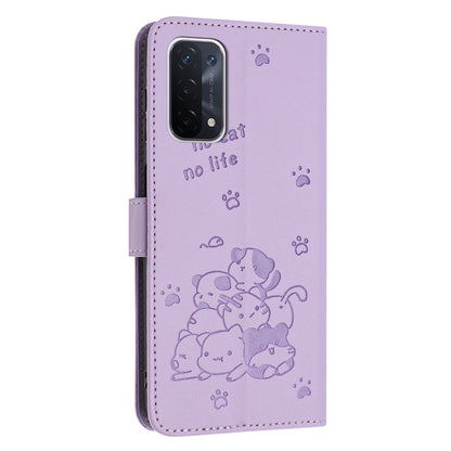 Embossed Kitten Phone Leather Case with Lanyard, For OnePlus Nord N200 5G, For OnePlus Nord N30 SE 5G Global
