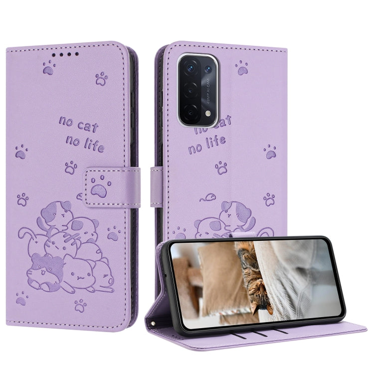 Embossed Kitten Phone Leather Case with Lanyard, For OnePlus Nord N200 5G, For OnePlus Nord N30 SE 5G Global
