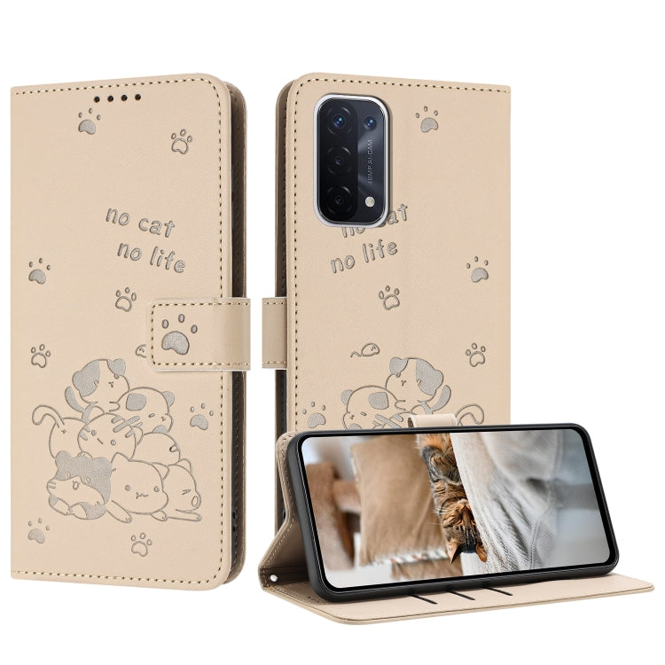 Embossed Kitten Phone Leather Case with Lanyard, For OnePlus Nord N200 5G, For OnePlus Nord N30 SE 5G Global