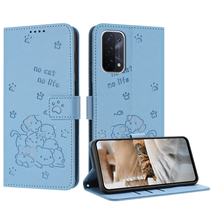 Embossed Kitten Phone Leather Case with Lanyard, For OnePlus Nord N200 5G, For OnePlus Nord N30 SE 5G Global