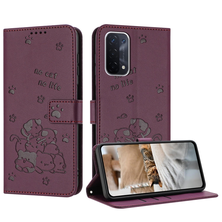 Embossed Kitten Phone Leather Case with Lanyard, For OnePlus Nord N200 5G, For OnePlus Nord N30 SE 5G Global