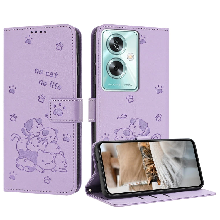 Embossed Kitten Phone Leather Case with Lanyard, For OnePlus Nord N200 5G, For OnePlus Nord N30 SE 5G Global