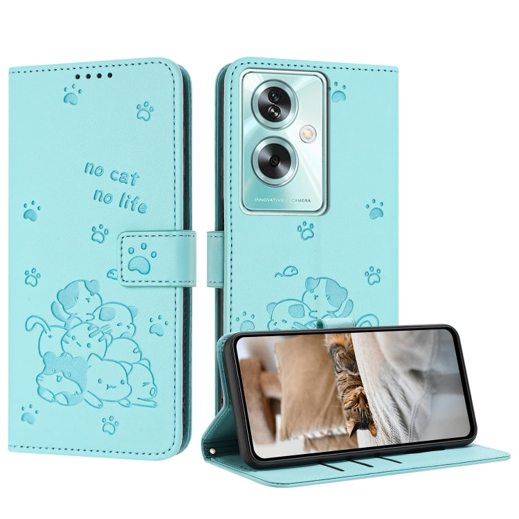 Embossed Kitten Phone Leather Case with Lanyard, For OnePlus Nord N200 5G, For OnePlus Nord N30 SE 5G Global