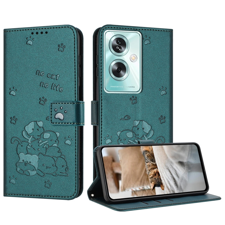 Embossed Kitten Phone Leather Case with Lanyard, For OnePlus Nord N200 5G, For OnePlus Nord N30 SE 5G Global