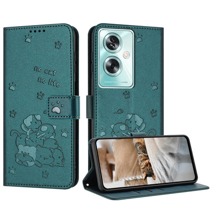 Embossed Kitten Phone Leather Case with Lanyard, For OnePlus Nord N200 5G, For OnePlus Nord N30 SE 5G Global